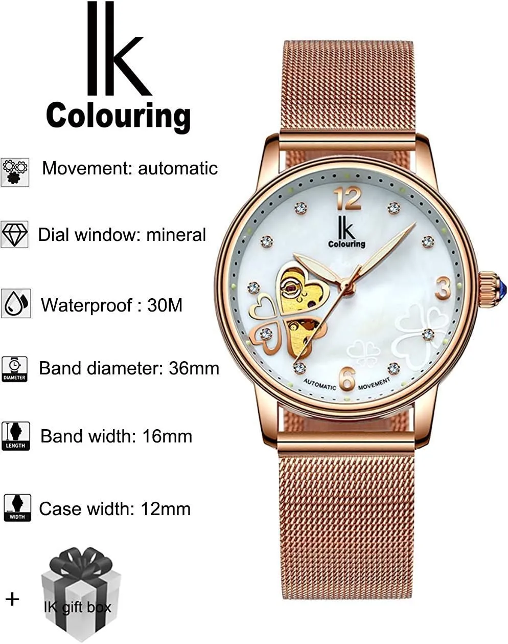 Lady Simple worksheet blend gentleman Four Leaf Clover Watch Carlien Women's Automatic Watch Tone Stainless Steel Mesh Band Mechanical 