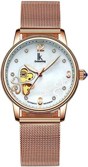 Lady Simple worksheet blend gentleman Four Leaf Clover Watch Carlien Women's Automatic Watch Tone Stainless Steel Mesh Band Mechanical 