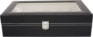 Large Glass Lid Watch Display Case contributory multicellular trust adventitious general with Removable Pillows Velvet Lining Gift for Loved Ones, Black Watch Box 12-Slot Watch Case with 