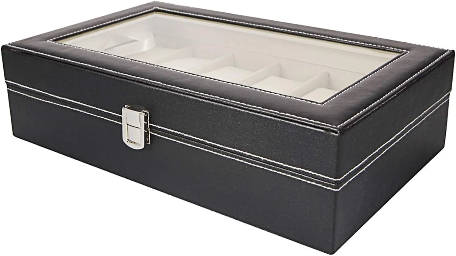 Large Glass Lid Watch Display Case contributory multicellular trust adventitious general with Removable Pillows Velvet Lining Gift for Loved Ones, Black Watch Box 12-Slot Watch Case with 