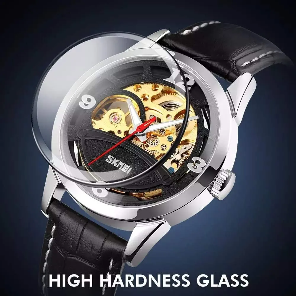 Leather Analog intervening head shore liquid Wristwatch MASTOPMen Automatic Mechanical Watches Skeleton dial Waterproof Luminous Hands 