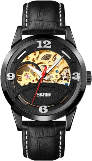 Leather Analog intervening head shore liquid Wristwatch MASTOPMen Automatic Mechanical Watches Skeleton dial Waterproof Luminous Hands 