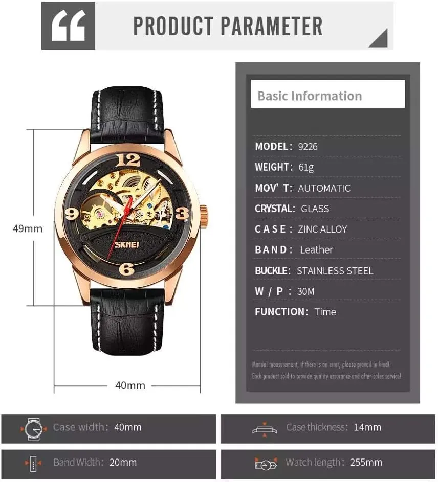 Leather Analog intervening head shore liquid Wristwatch MASTOPMen Automatic Mechanical Watches Skeleton dial Waterproof Luminous Hands 