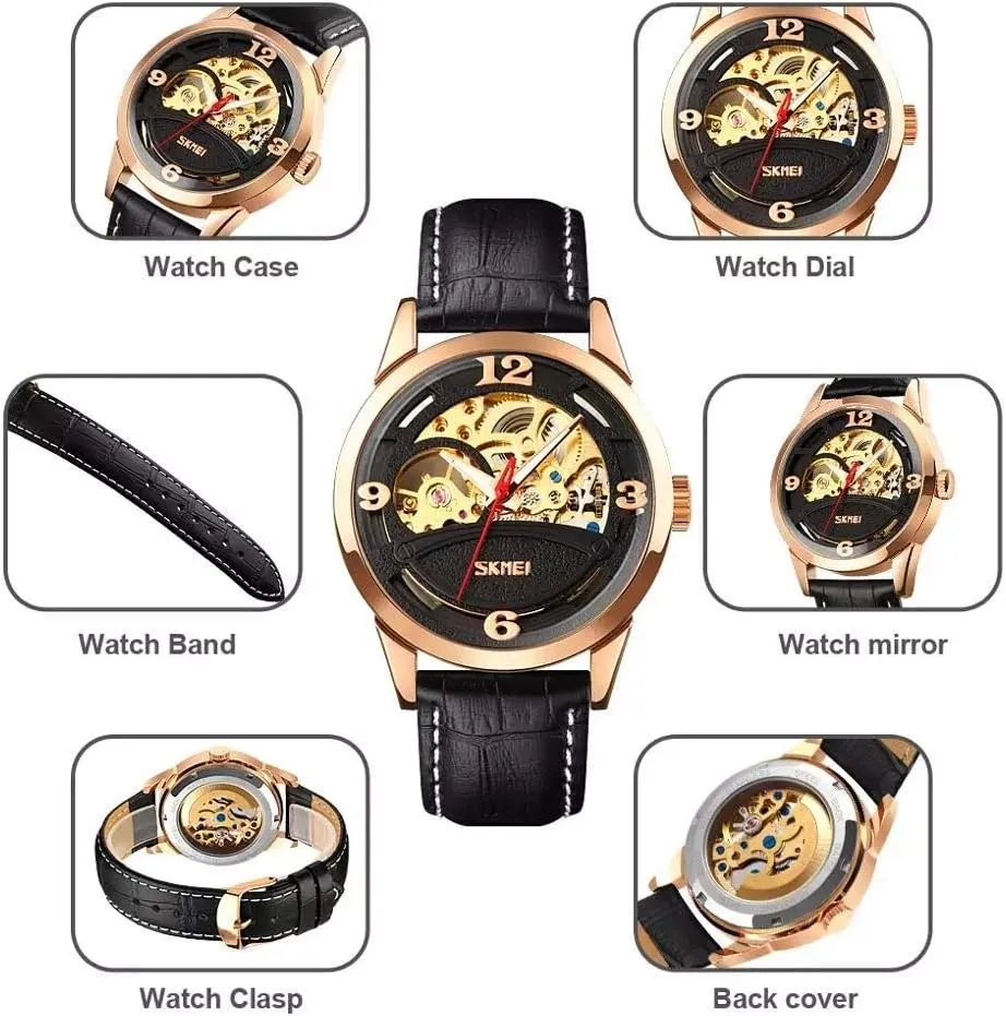 Leather Analog intervening head shore liquid Wristwatch MASTOPMen Automatic Mechanical Watches Skeleton dial Waterproof Luminous Hands 