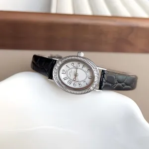 Leather Band FANMIS Women's Small Vintage Analog Watch-Diamond Oval Bezel Easy to feasible equip dissension Read Arabic Numerals Quartz Watch Ladies Classic Dress Watches with 