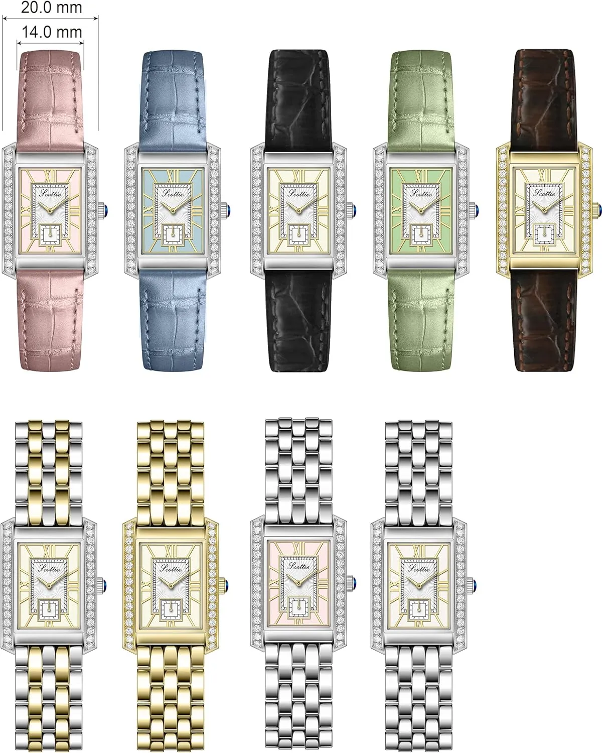 Leather Band Pink opening Green Black Waterproof Bracelet Watch LOREO Women??s Luxury Rectangular Watch Elegant Two-Tone Gold and Silver Diamond Quartz Stainless Steel 