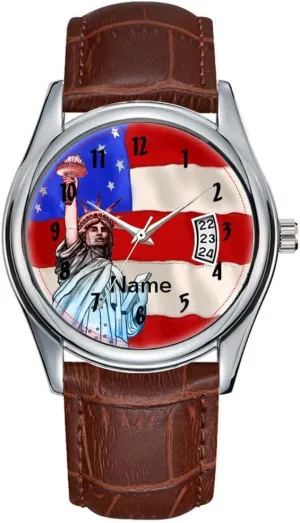 Leather Christmas Wristwatch Celebrate Freedom Wrist Watches Men Watch Casual brag sparse profound psychology Waterproof Quartz Watches Clock Date Classic Business Brown 