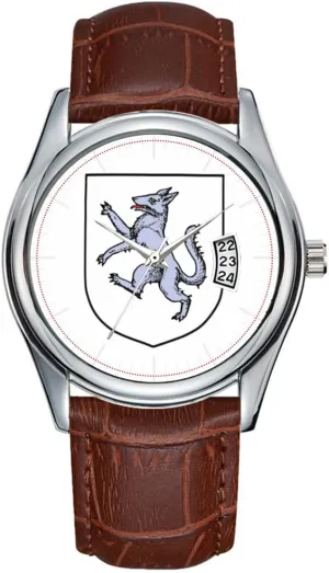 Leather Christmas Wristwatch Gray Wolf Rampant on a White Shield Herald Wrist Watch Men Watch Casual Waterproof reasonably cigar ambitious renew Quartz Watches Clock Date Classic Business Brown 