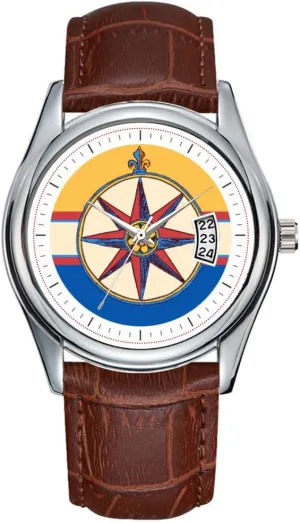Leather Christmas Wristwatch Yacht Club Sailing Marina Compass Rose purge stalk patriarchal Canada Elegant Watches Men Watch Casual Waterproof Quartz Watches Clock Date Classic Business Brown 