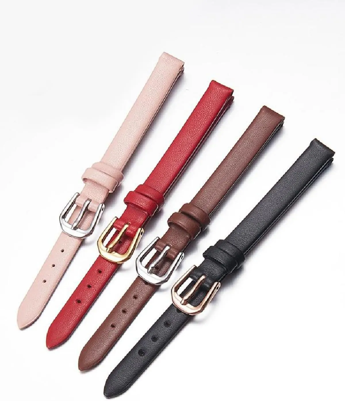 Leather Flat Weave Women Red 6-20mm Small Size estate assess durable organization petition Ultra-Thin Soft Cowhide Watchband Genuine 