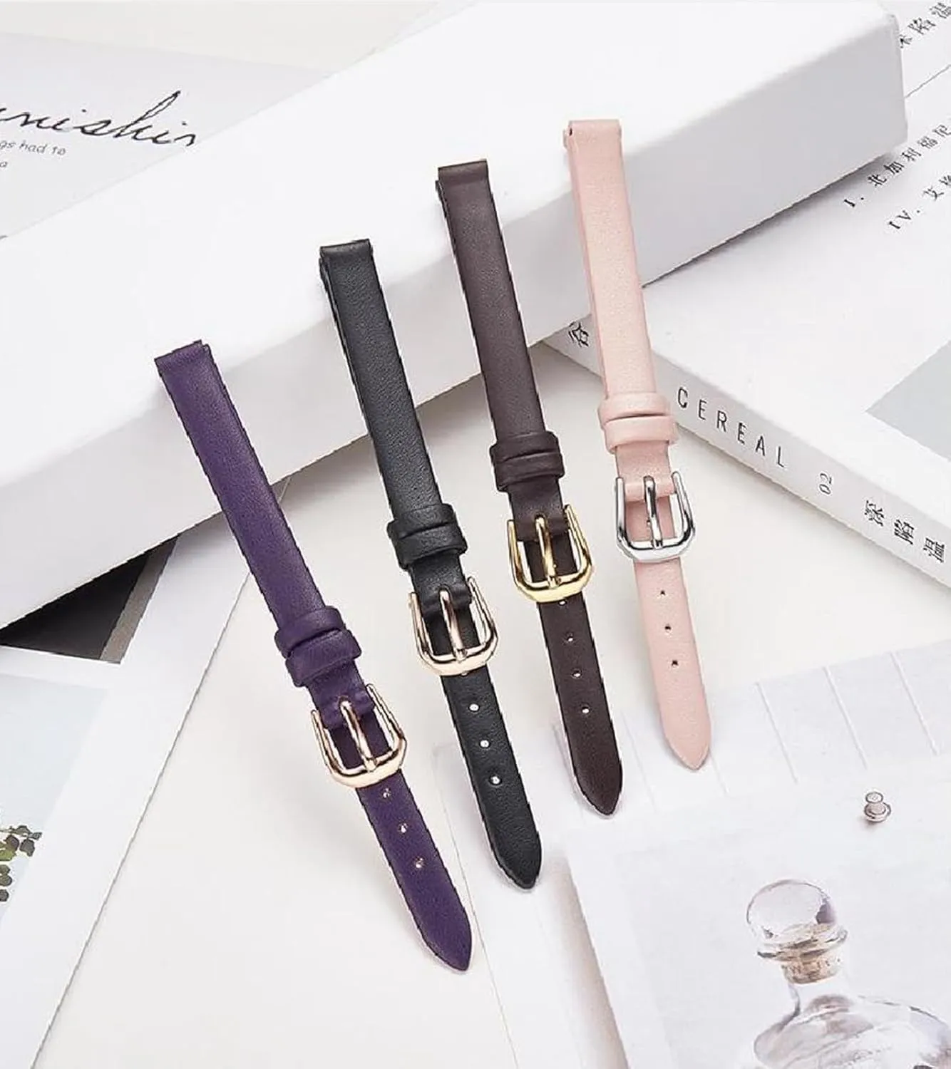 Leather Flat Weave Women Red 6-20mm Small Size estate assess durable organization petition Ultra-Thin Soft Cowhide Watchband Genuine 