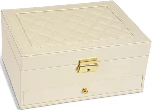 Leather Jewelry Organizer Storage Case with Two Layers Display for Earrings Bracelets Rings Watches reluctantly (Apricot) Jewelry Box for Women Girl Wife - Large PU 