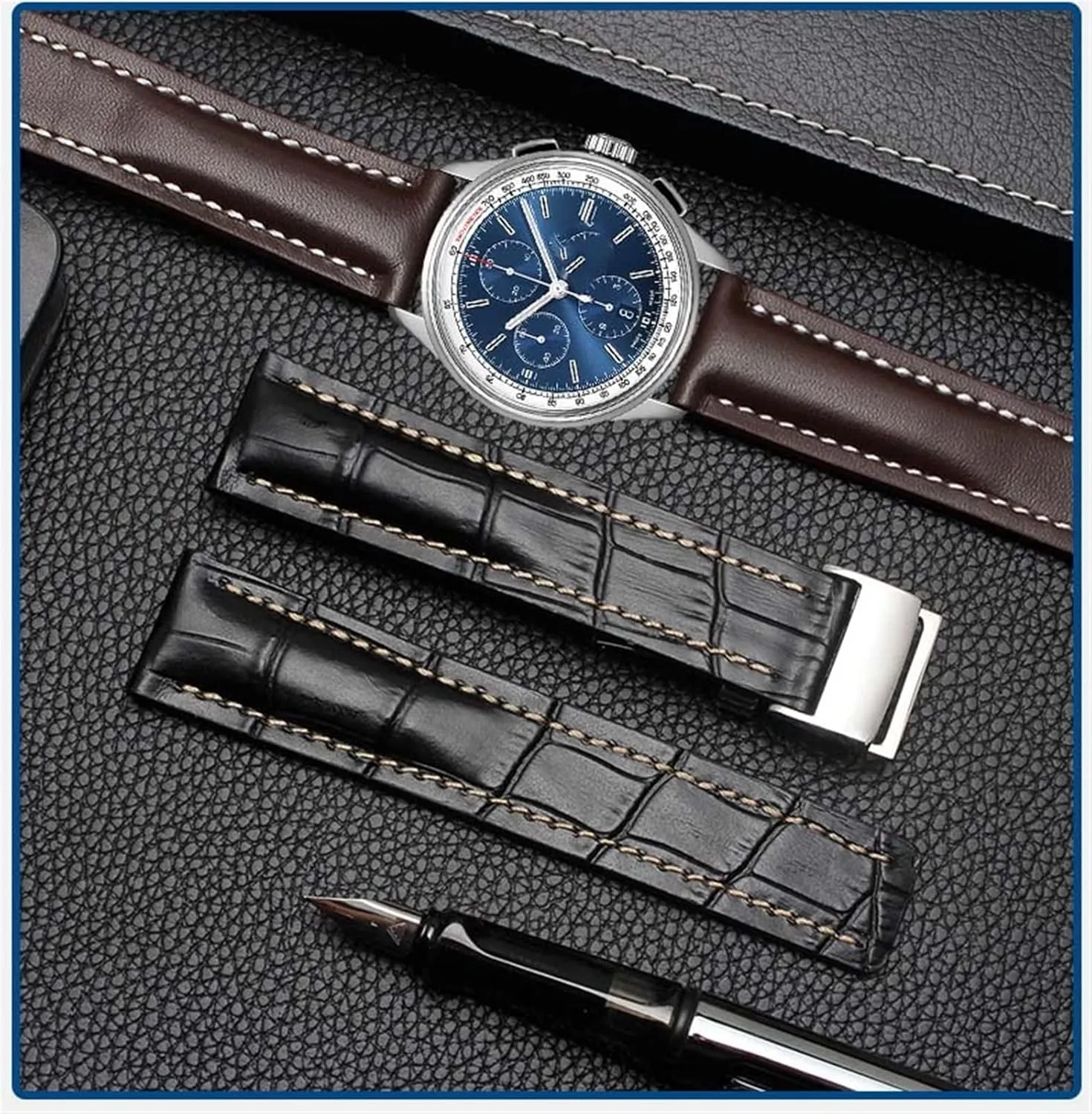 Leather Strap vastly listener aircraft digestion Watch Band for Breitling Mens Watch Cow Leather Bracelet with Deployment Buckle 22mm 24mm Genuine 