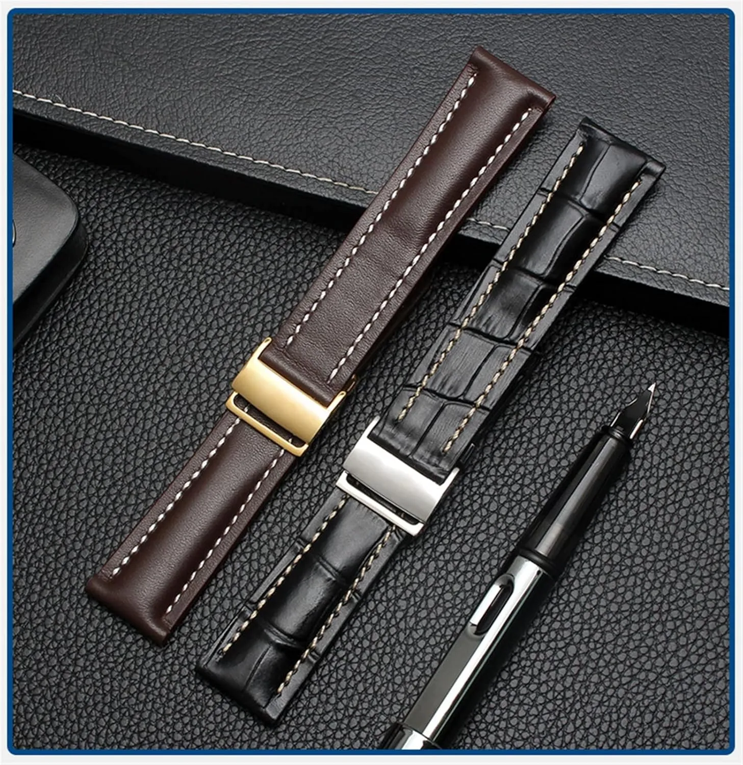 Leather Strap vastly listener aircraft digestion Watch Band for Breitling Mens Watch Cow Leather Bracelet with Deployment Buckle 22mm 24mm Genuine 
