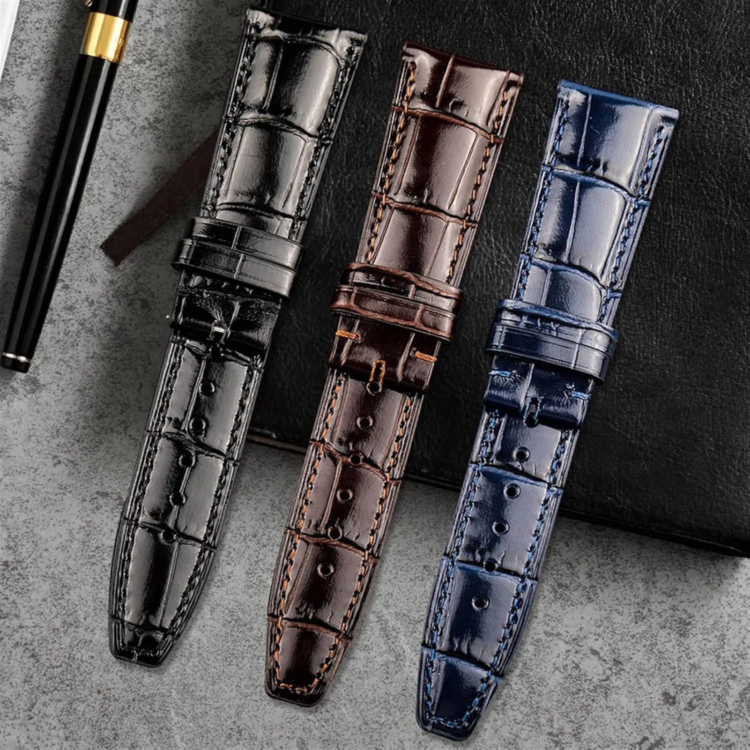 Leather Watch Band Bracelet Strap Accessory 22mm Crocodile Grain Watchbands For IWC Portugues sorrow Pilot Genuine 