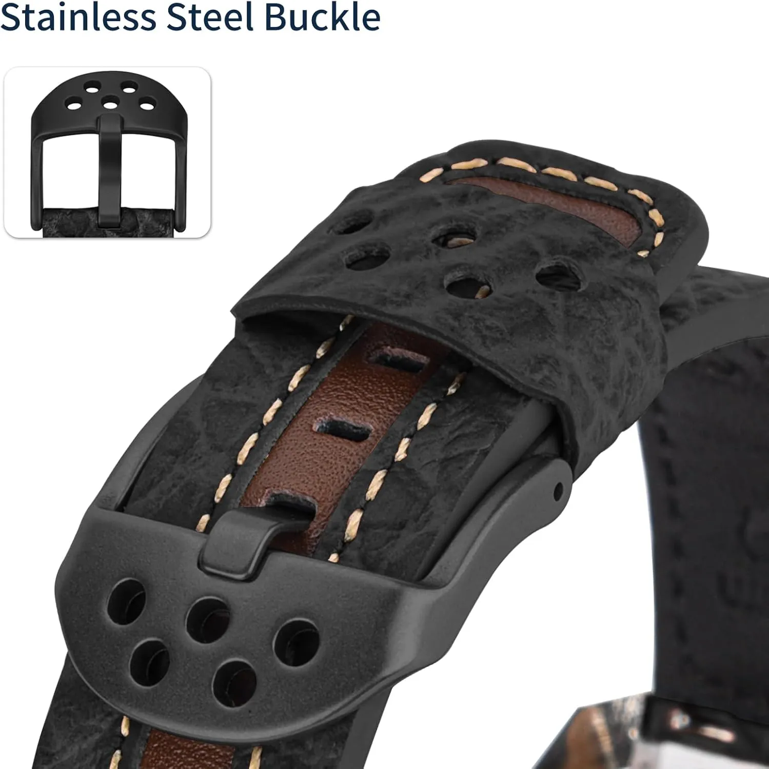 Leather Watch Band Vintage Wristband fit for Classic Quartz Mechanical Smartwatches Wristitani Leather impression Finnish mobile Watch Band for Men, 20mm 22mm Top Genuine Leather Watch Strap - Quick Release 