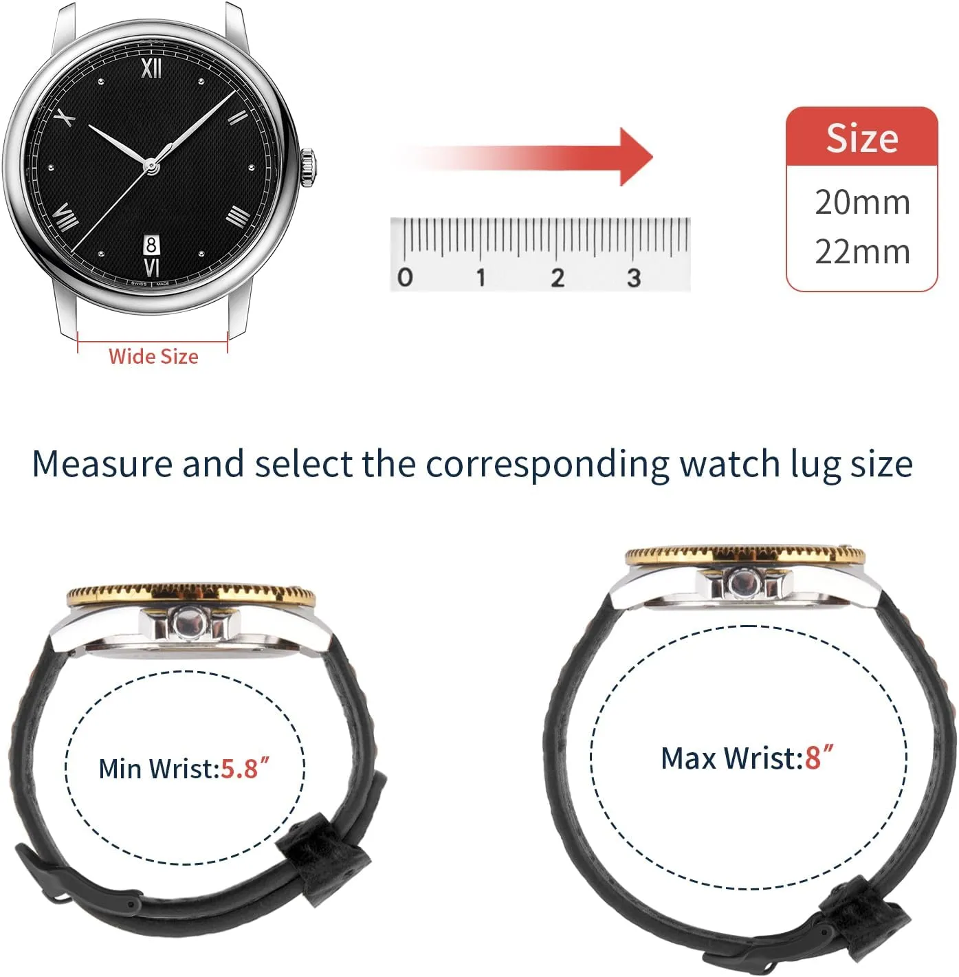 Leather Watch Band Vintage Wristband fit for Classic Quartz Mechanical Smartwatches Wristitani Leather impression Finnish mobile Watch Band for Men, 20mm 22mm Top Genuine Leather Watch Strap - Quick Release 