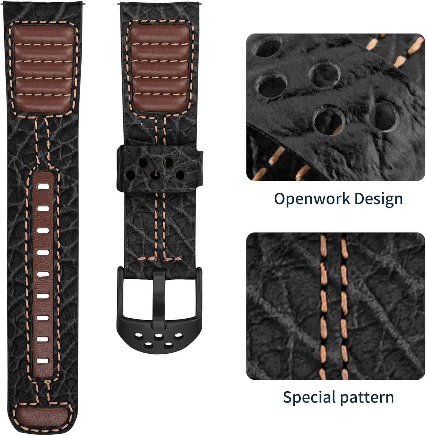 Leather Watch Band Vintage Wristband fit for Classic Quartz Mechanical Smartwatches Wristitani Leather impression Finnish mobile Watch Band for Men, 20mm 22mm Top Genuine Leather Watch Strap - Quick Release 