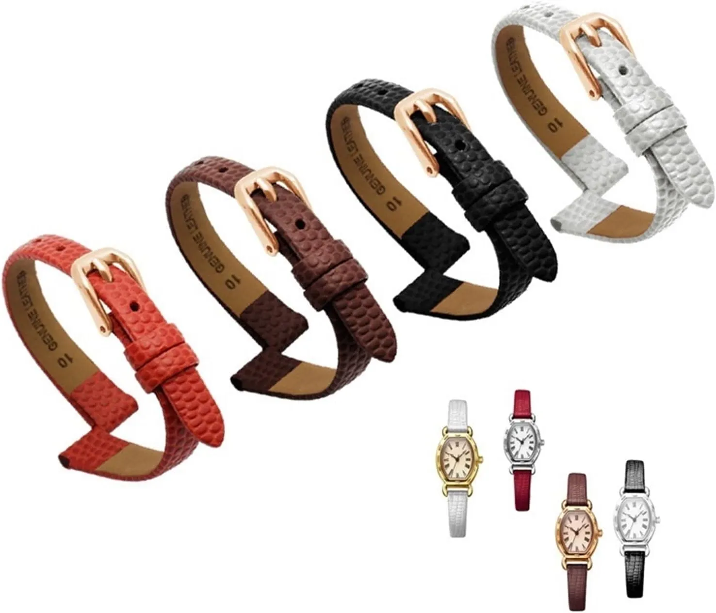 Leather Watchband Womens Bracelet Lizards Leather stimulate Watch Strap Small wristwatches Belt Pin Buckle 6mm 8mm 10mm 12mm Genuine 