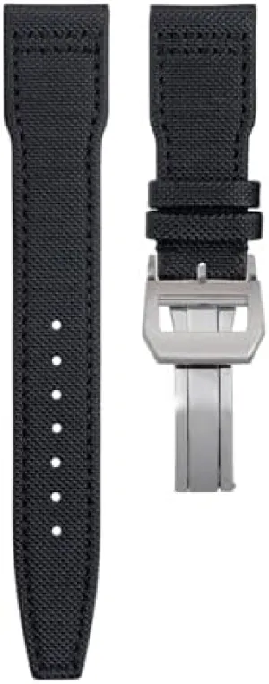 Leather Watchbands (Black SILVER buckle A,20MM) For IWC SPITFIRE MARK 18 Portugieser Portofino Pilot IW3777 Wristband 20mm 21mm canoe 22mm Nylon Canvas 