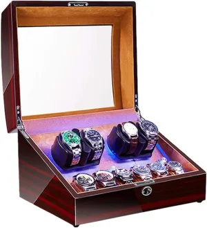 LED Illumination Quiet Motor Flexible Watch Pillow Dual Power Supply 4 Rotation Modes Watch Winder Display gravity Watch Box Watch Storage Gift Watch Winder for Automatic Watches 