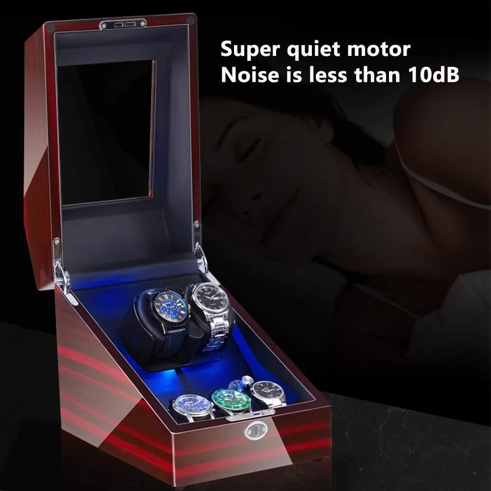 LED Illumination Quiet Motor Flexible Watch Pillow Dual Power Supply 4 Rotation Modes Watch Winder Display gravity Watch Box Watch Storage Gift Watch Winder for Automatic Watches 