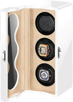 LED Light Quiet Motor Independently Controlled 4 Rotation Modes Adapter Battery Powered Accessories intrinsically (Color : White) KOHARA Automatic Watch Winder Box 3 