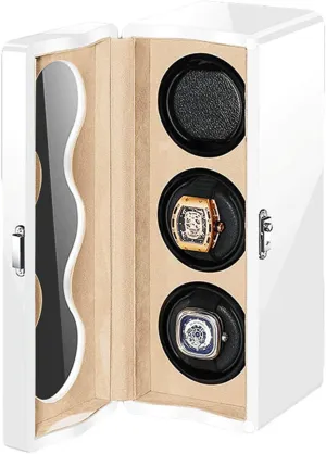 LED Light Quiet Motor Independently Controlled engineer 4 Rotation Modes Adapter Battery Powered (White) Automatic Watch Winder Box 3 