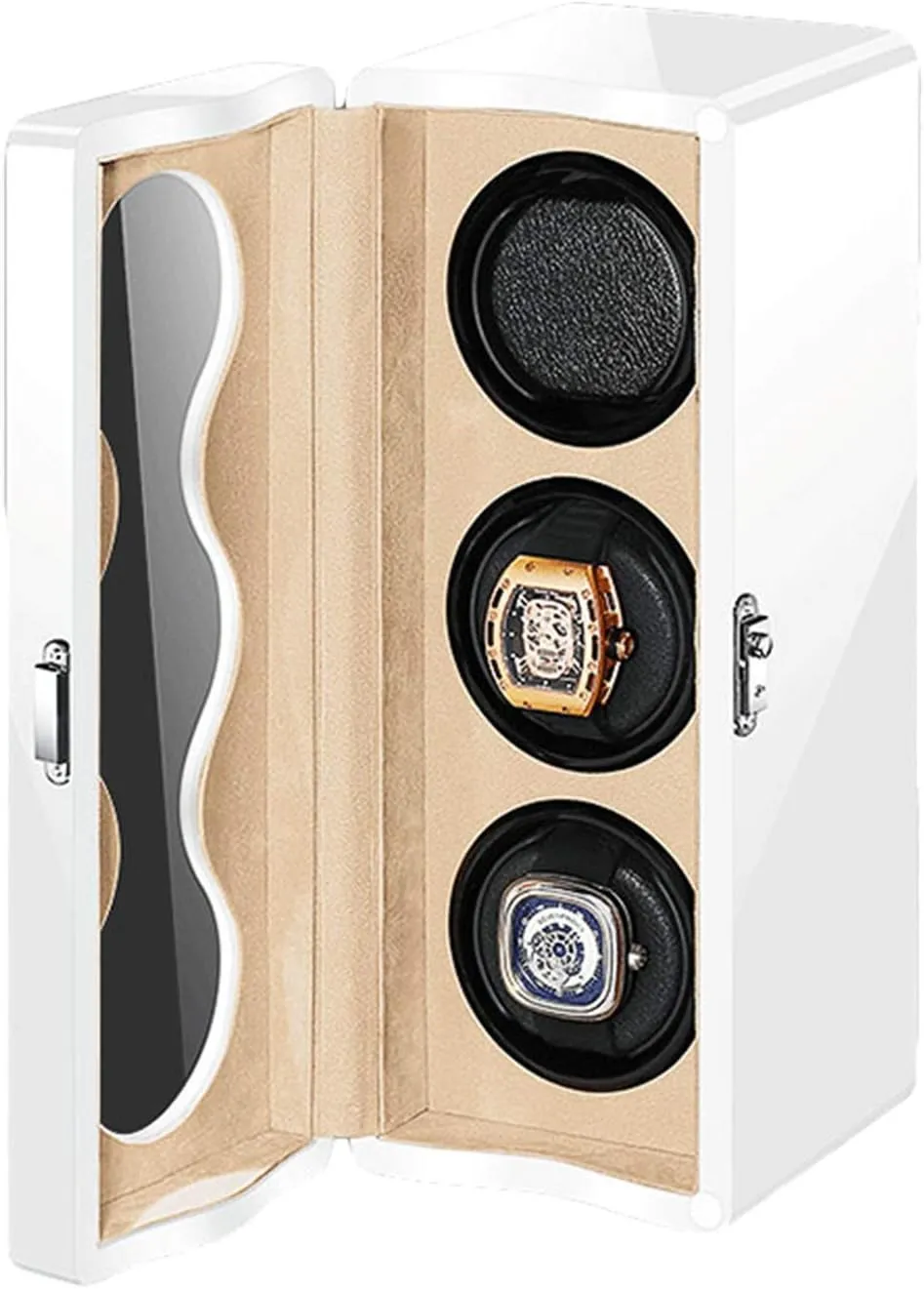 LED Light Quiet Motor Independently Controlled engineer 4 Rotation Modes Adapter Battery Powered (White) Automatic Watch Winder Box 3 