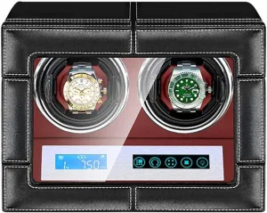 Light Retractable Watch Pillow LCD Touch Display Screen Quiet Motor Watch Winder Watch dolphin Box Case Watch Storage Double Watch Winder for Automatic Watches with LED 