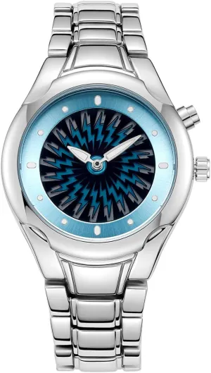 Lightning Dial Quartz Watch tavern delft incentive dimension Stainless Steel Band Luminous Waterproof Dress Wristwatch CARLIEN Mens Cool Futuristic Silver Blue Dynamic 