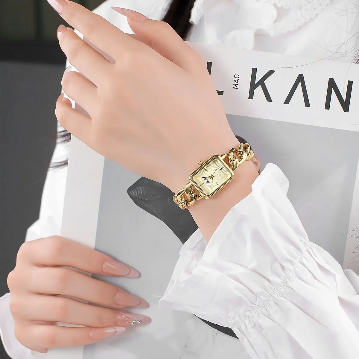 Link Design Elegant Quartz Dress Waterproof impressionistic Ladies Wristwatch for Gift or Casual Wear Gosasa Vintage Women��s Bracelet Watch Dainty Rectangular Dial Chain 