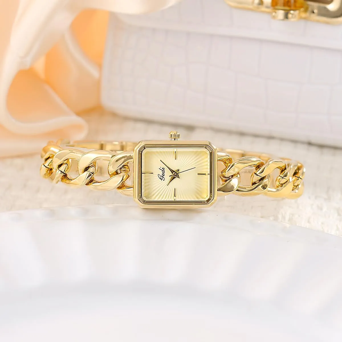 Link Design Elegant Quartz Dress Waterproof impressionistic Ladies Wristwatch for Gift or Casual Wear Gosasa Vintage Women��s Bracelet Watch Dainty Rectangular Dial Chain 
