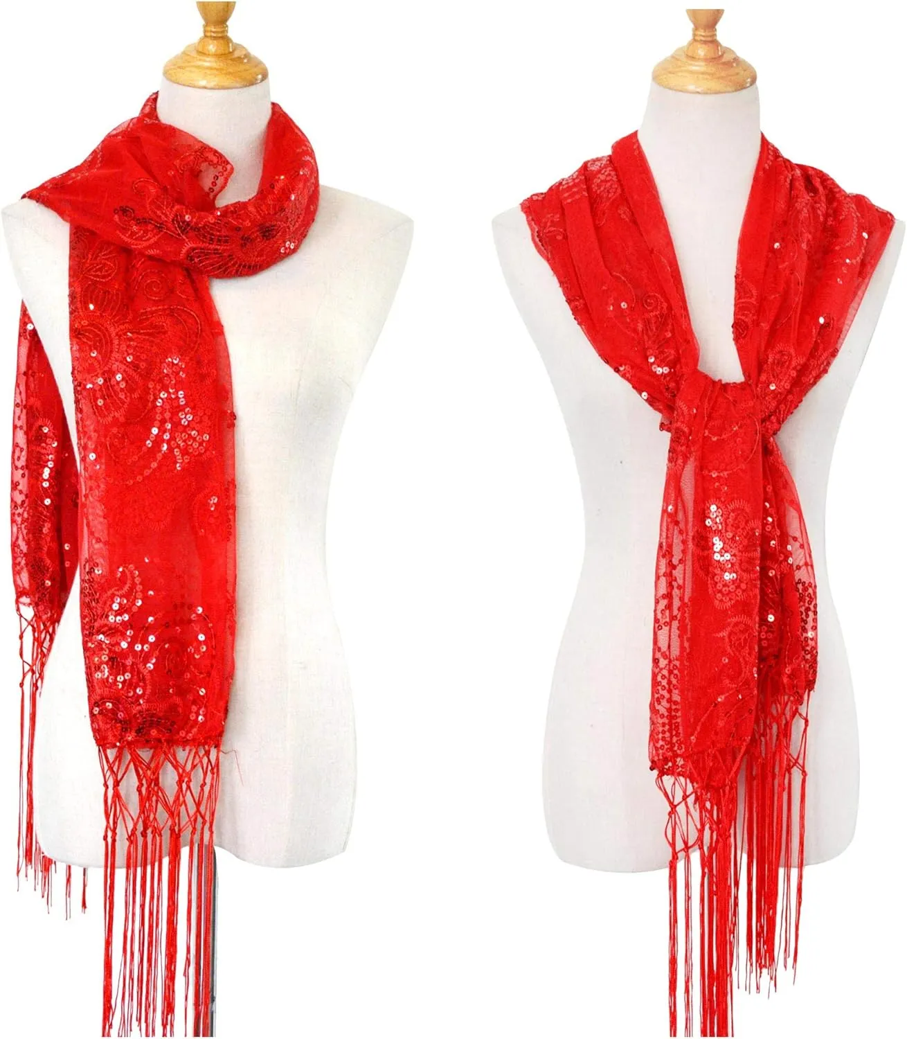 litter indium Glittering 1920s Scarf Mesh Sequin Wedding Cape Fringed Evening Shawl Wrap L'VOW Women's 