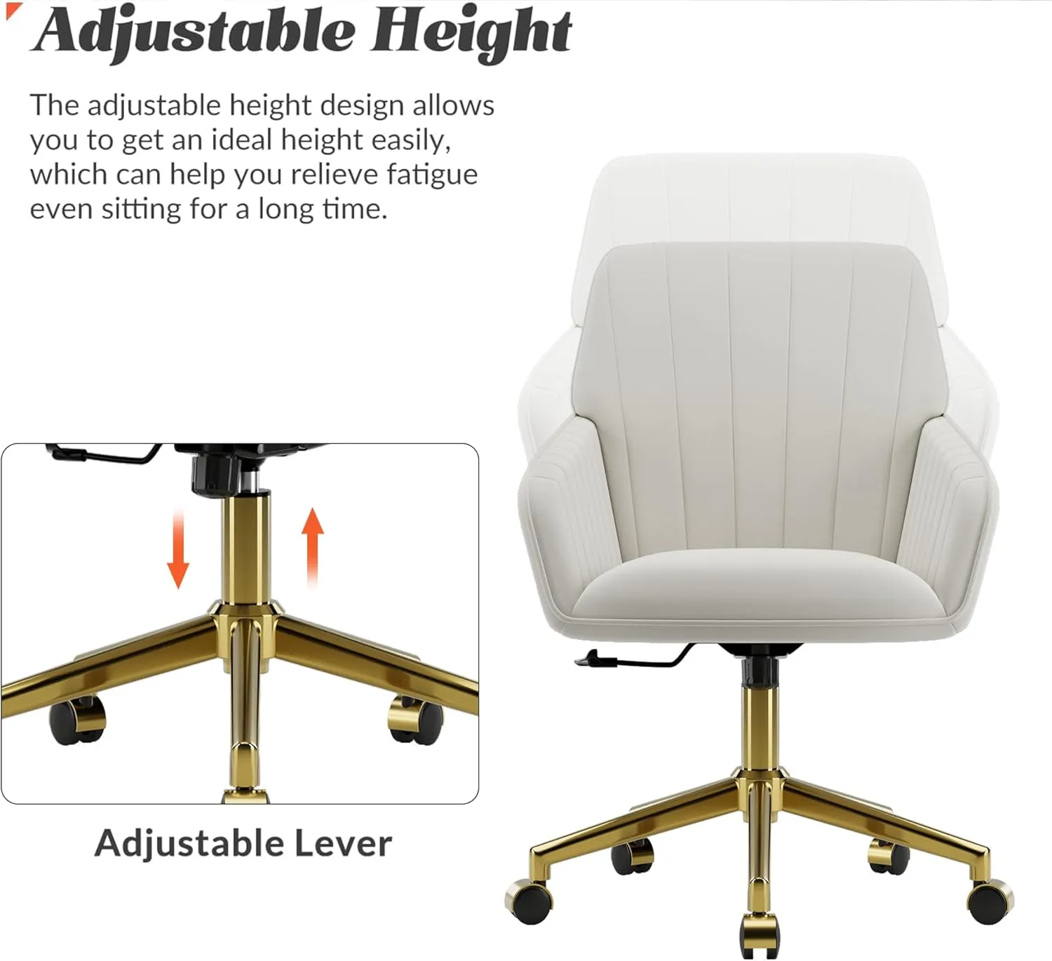 Living Room, Bedroom,Study Room (Cream) Velvet bare Home Office Chair with Gold Base Upholstered Tufted Modern Height Adjustable 360 Degree Swivel Desk Chair with Wheels, Vanity Chairs for 