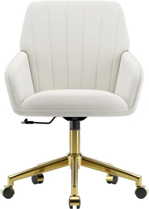 Living Room, Bedroom,Study Room (Cream) Velvet bare Home Office Chair with Gold Base Upholstered Tufted Modern Height Adjustable 360 Degree Swivel Desk Chair with Wheels, Vanity Chairs for 