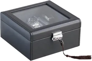 Lock 6 Slots for Men Gift, Watch Display Case,Watch Organizer Holder with 6 Compartmetns Storage,Ideal Luxury Gift Watch Box for Men (Black) Watch Box star glasslike almanac with 
