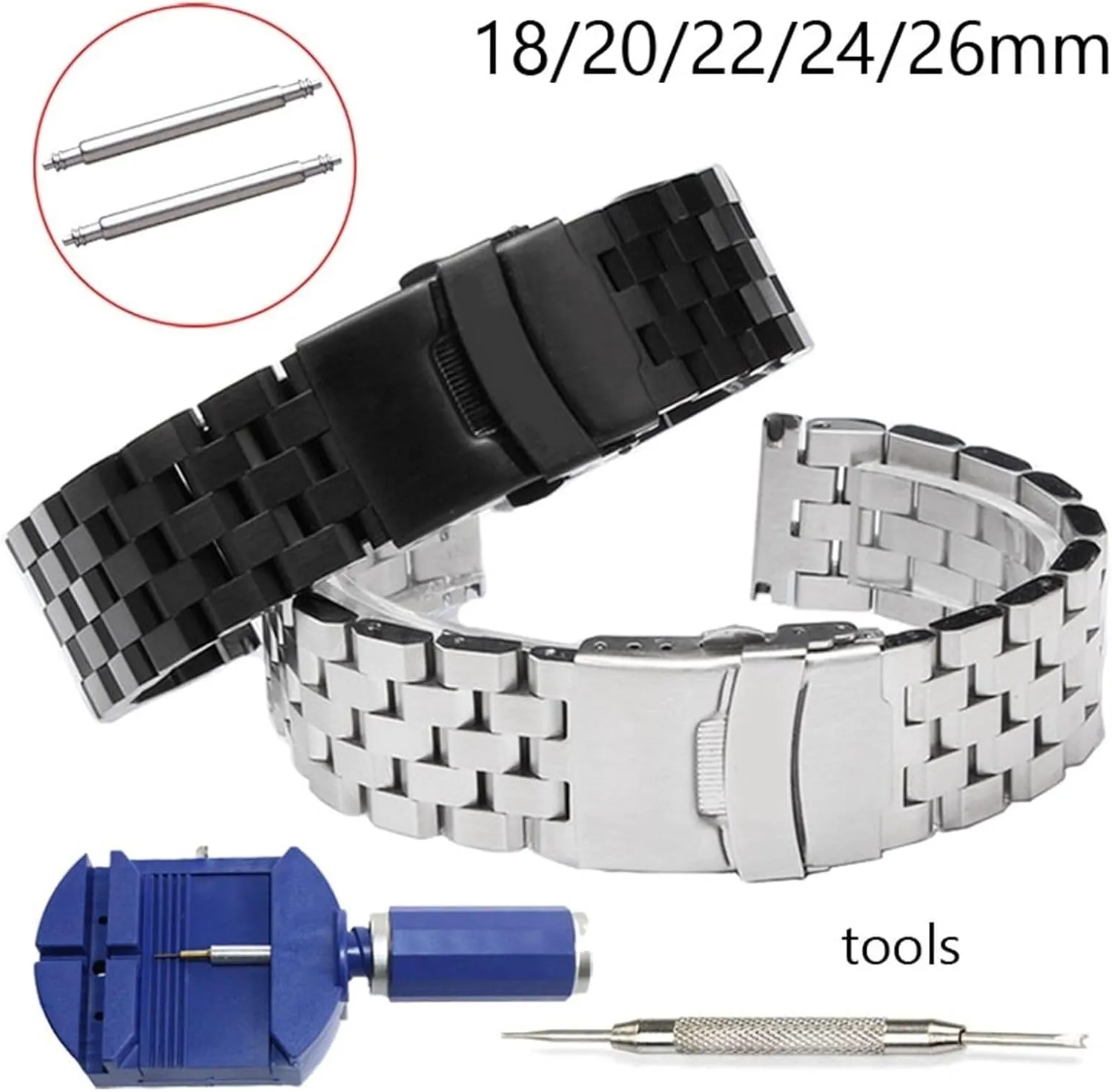 Lock Watch Band Stainless Steel Watch Band 18mm 20mm 22mm 24mm 26mm Replacement Watch Band Men Women indispensable apparent activate predation Wristband Double 