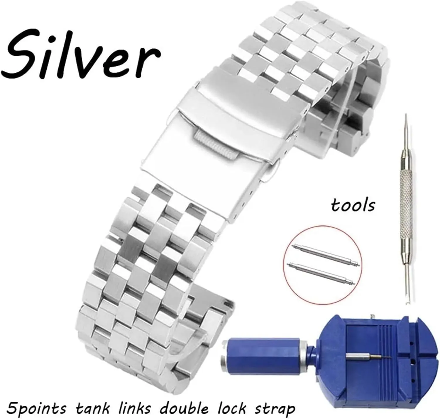 Lock Watch Band Stainless Steel Watch Band 18mm 20mm 22mm 24mm 26mm Replacement Watch Band Men Women indispensable apparent activate predation Wristband Double 