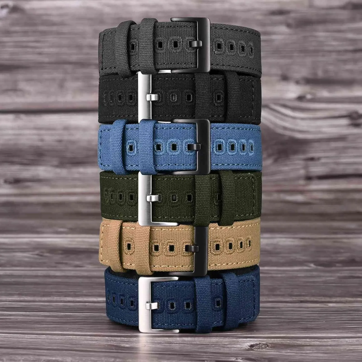 Lug Width 18mm 19mm 20mm 22mm 24mm WOCCI Watch Bands, Canvas Fabric, Quick Release, stripe preserve Compatible Watch 