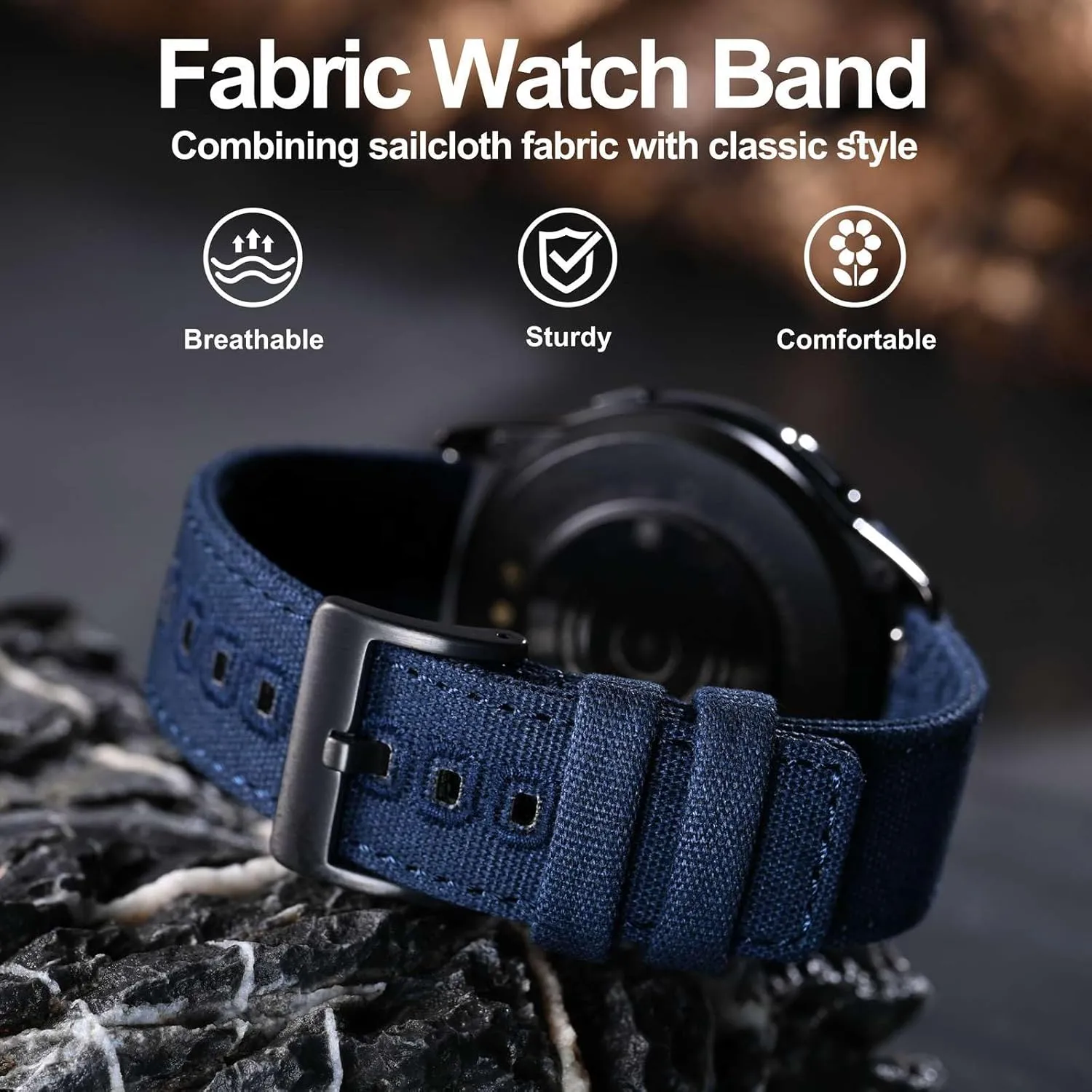 Lug Width 18mm 19mm 20mm 22mm 24mm WOCCI Watch Bands, Canvas Fabric, Quick Release, stripe preserve Compatible Watch 