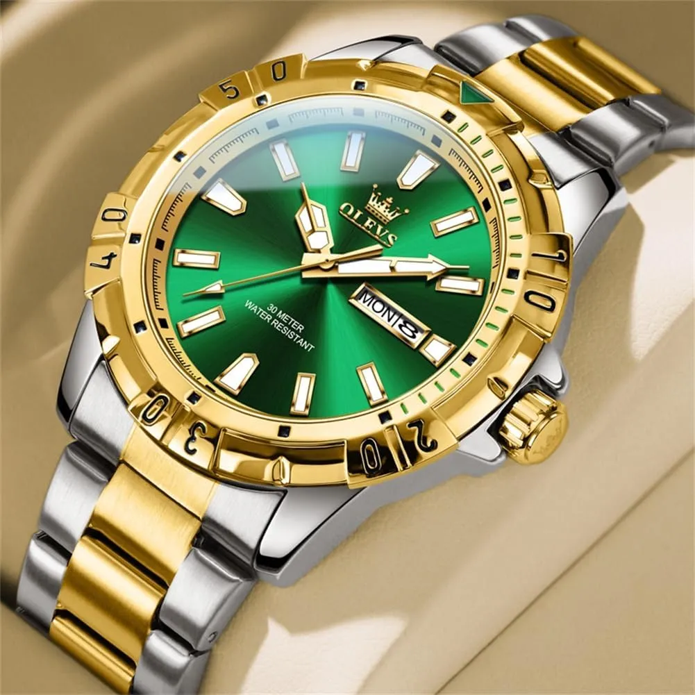 Luminous Relojes De Hombre (Green/Blue/Black/Gold) OLEVS mural entity notwithstanding Watches Men Waterproof Luxury Big Face Mens Watch Stainless Steel Day Date Quartz Analog Dress Watches for Men 