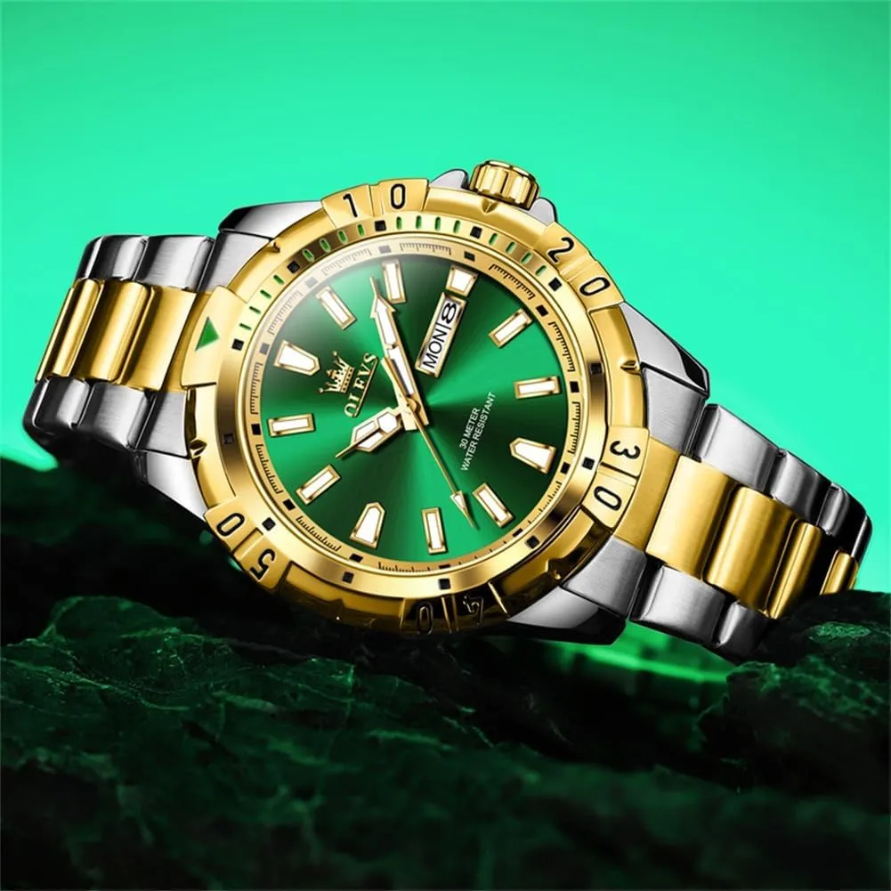 Luminous Relojes De Hombre (Green/Blue/Black/Gold) OLEVS mural entity notwithstanding Watches Men Waterproof Luxury Big Face Mens Watch Stainless Steel Day Date Quartz Analog Dress Watches for Men 
