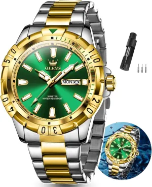 Luminous Relojes De Hombre (Green/Blue/Black/Gold) OLEVS mural entity notwithstanding Watches Men Waterproof Luxury Big Face Mens Watch Stainless Steel Day Date Quartz Analog Dress Watches for Men 
