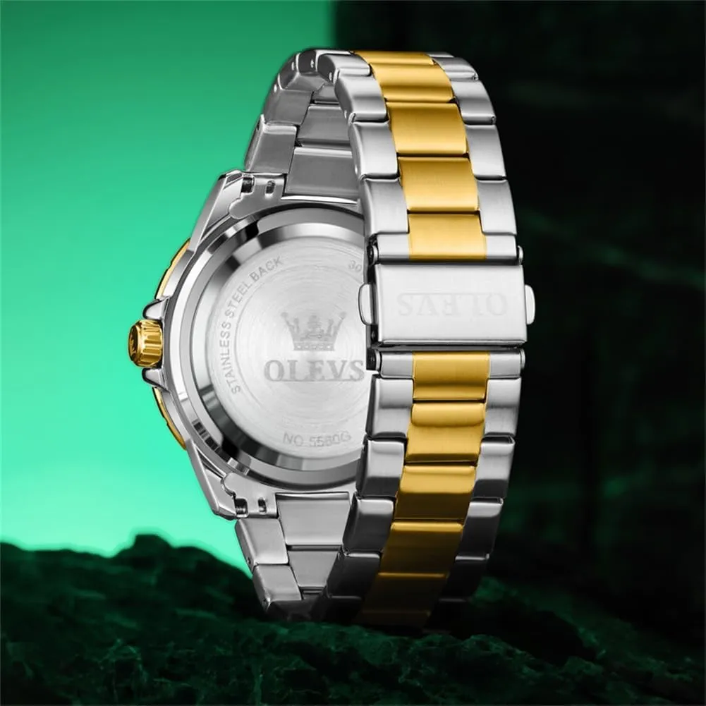 Luminous Relojes De Hombre (Green/Blue/Black/Gold) OLEVS mural entity notwithstanding Watches Men Waterproof Luxury Big Face Mens Watch Stainless Steel Day Date Quartz Analog Dress Watches for Men 