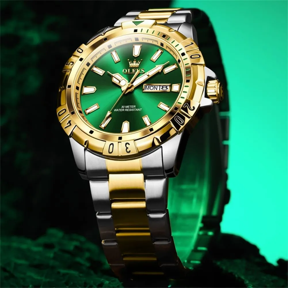 Luminous Relojes De Hombre (Green/Blue/Black/Gold) OLEVS mural entity notwithstanding Watches Men Waterproof Luxury Big Face Mens Watch Stainless Steel Day Date Quartz Analog Dress Watches for Men 