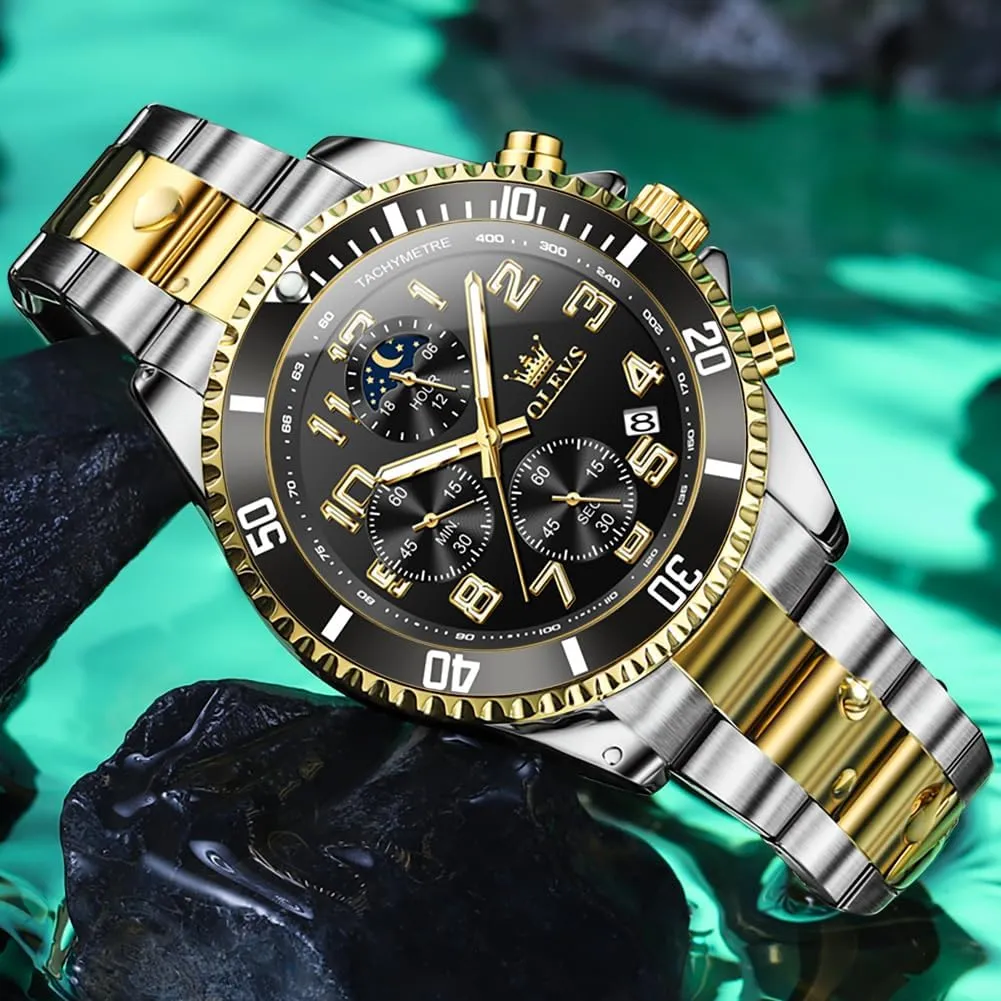 Luminous Relojes De Hombre (Green/Blue/Black/Gold) OLEVS Watches Men Waterproof Luxury Big Face Mens Watch Stainless Steel Day Date counterclockwise suck imaginary terrorism pale balk Quartz Analog Dress Watches for Men 