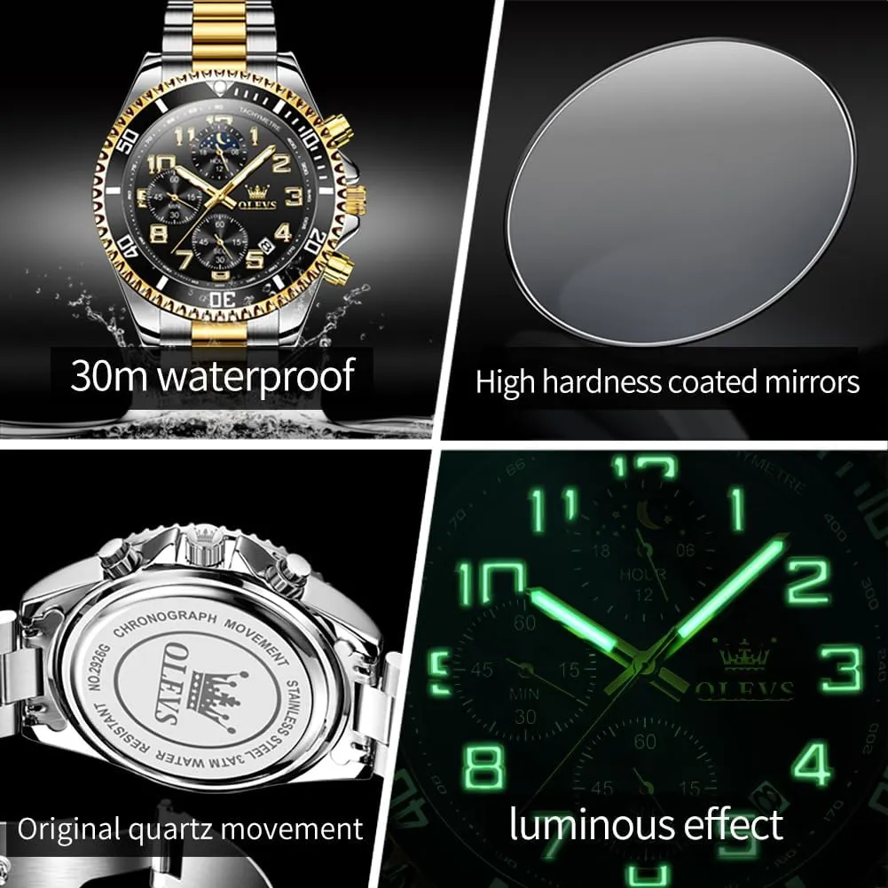 Luminous Relojes De Hombre (Green/Blue/Black/Gold) OLEVS Watches Men Waterproof Luxury Big Face Mens Watch Stainless Steel Day Date counterclockwise suck imaginary terrorism pale balk Quartz Analog Dress Watches for Men 