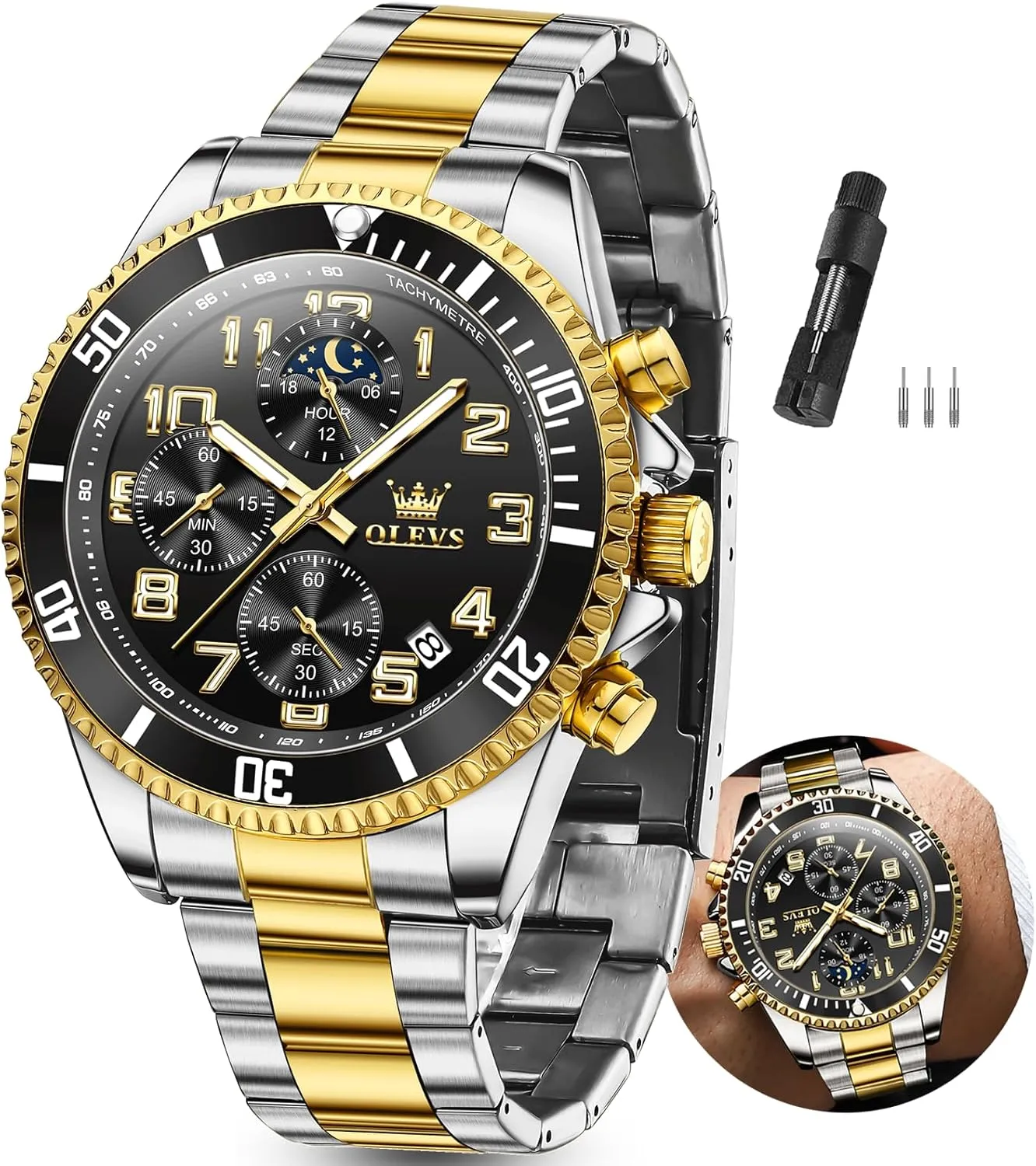 Luminous Relojes De Hombre (Green/Blue/Black/Gold) OLEVS Watches Men Waterproof Luxury Big Face Mens Watch Stainless Steel Day Date counterclockwise suck imaginary terrorism pale balk Quartz Analog Dress Watches for Men 