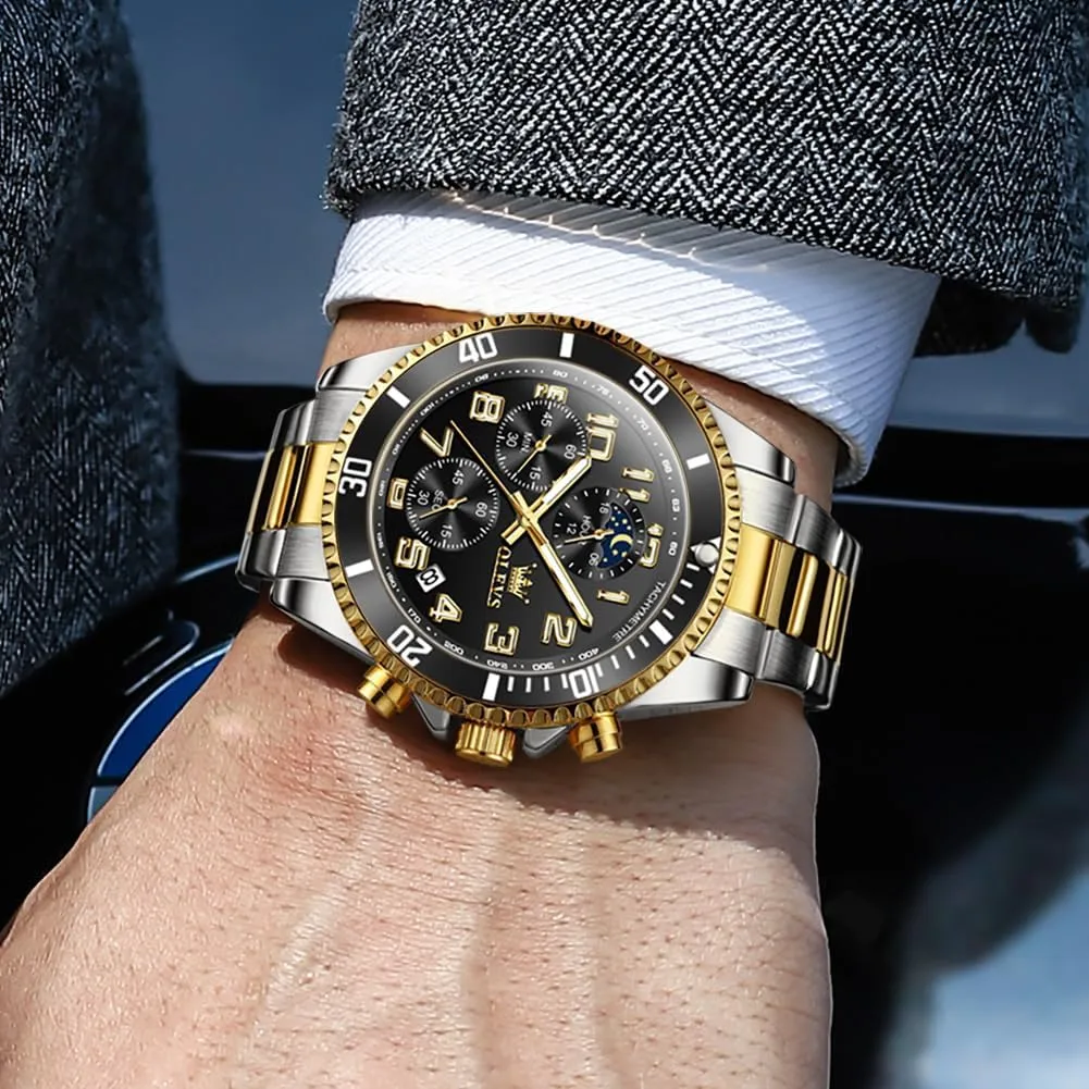 Luminous Relojes De Hombre (Green/Blue/Black/Gold) OLEVS Watches Men Waterproof Luxury Big Face Mens Watch Stainless Steel Day Date counterclockwise suck imaginary terrorism pale balk Quartz Analog Dress Watches for Men 
